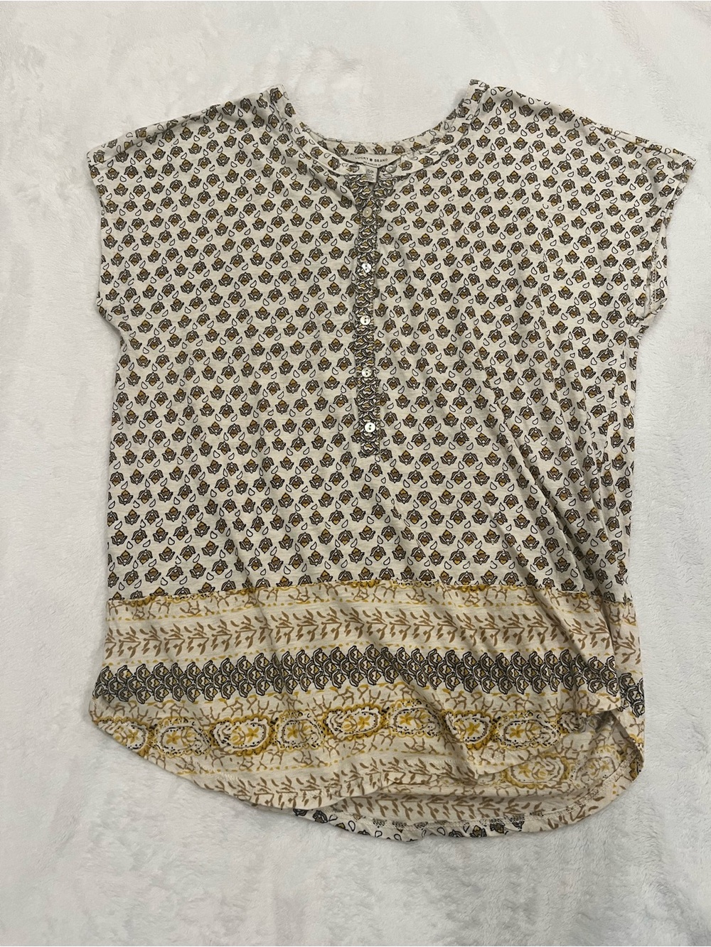 Lucky Brand Boho Henley Short Sleeve Blouse - Small
